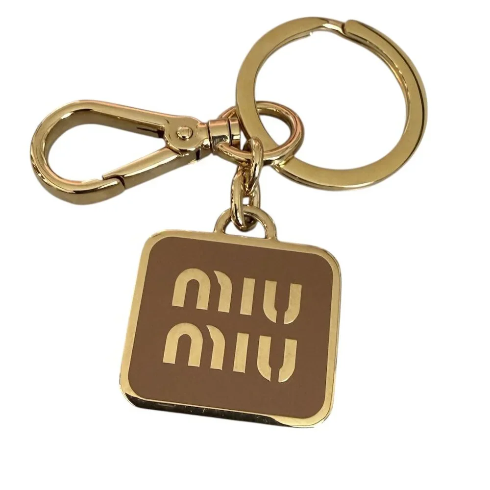 Miu‎ Miu 5PS066 Metal Key holder Key Chain Logo, gold and caramel in box